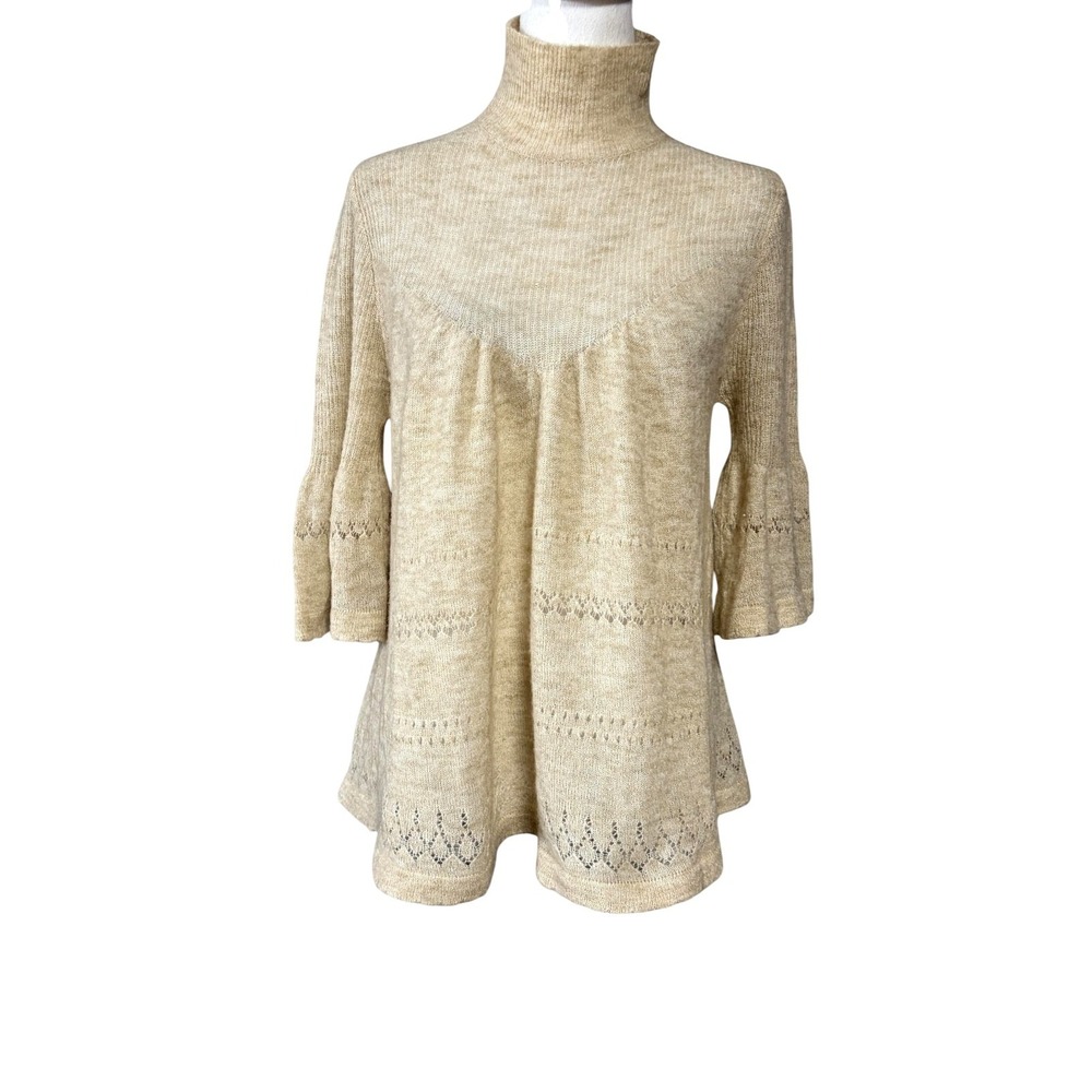 Feather Bone By Anthropologie Sweater Womens S Beige Alpaca Turtleneck Knit
